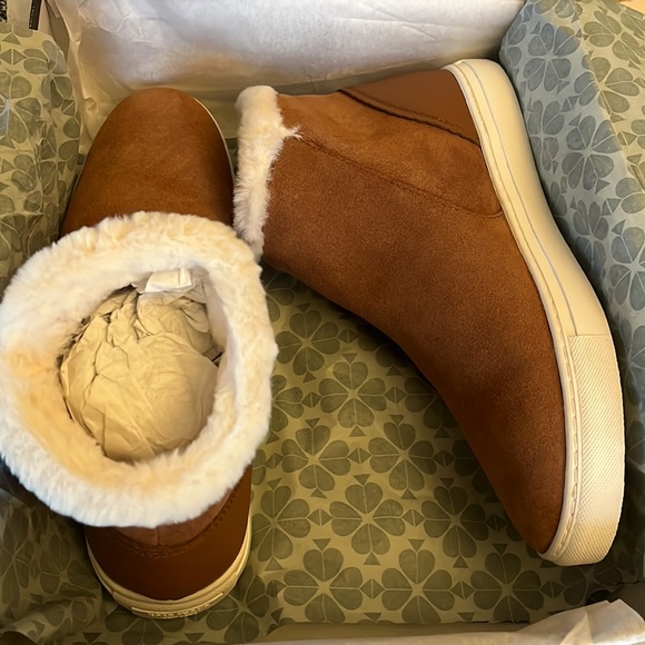 ♠️ kate spade Harper Winter Sneakers Suede Cow Leather Faux Fur Collar - Picture 9 of 13